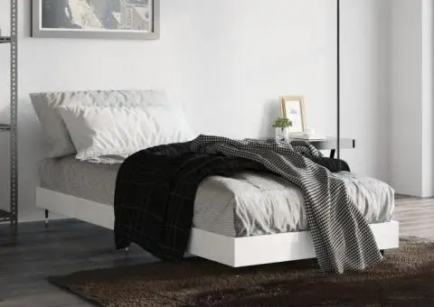 Cadru de pat, alb extralucios, 75x190 cm, lemn prelucrat - 1/5