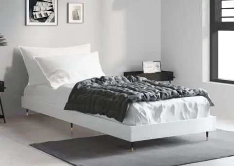 Cadru de pat, alb extralucios, 75x190 cm, lemn prelucrat - 3/5