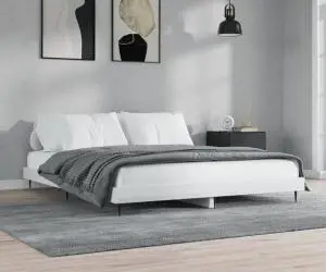 Cadru de pat, alb extralucios, 150x200 cm, lemn prelucrat