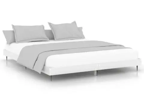 Cadru de pat, alb extralucios, 150x200 cm, lemn prelucrat - 2/5