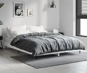 Cadru de pat, alb extralucios, 140x190 cm, lemn prelucrat