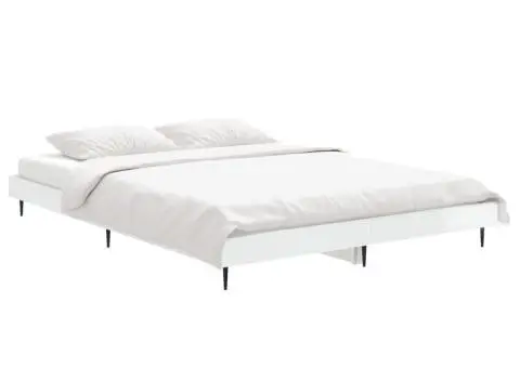 Cadru de pat, alb extralucios, 140x190 cm, lemn prelucrat - 3/5