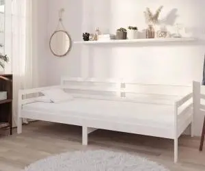 Pat de zi cu saltea, alb, 90x200 cm, lemn masiv de pin
