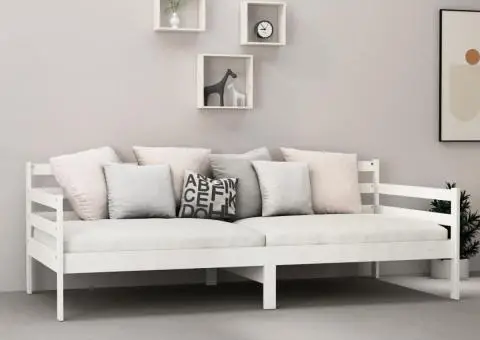 Pat de zi cu saltea, alb, 90x200 cm, lemn masiv de pin - 4/5