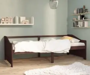 Pat de zi cu 3 locuri, maro închis, 90x200 cm, lemn masiv pin