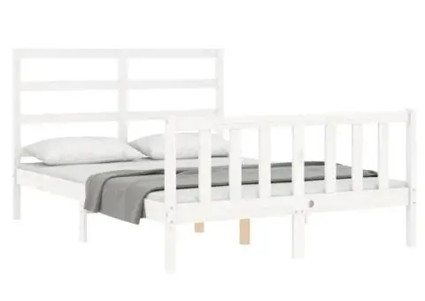 Cadru de pat fără saltea, alb, 140x200 cm, lemn masiv pin - 3/5