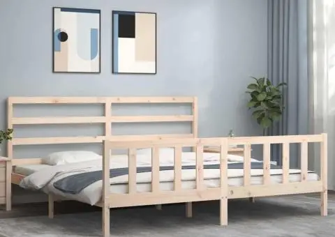 Cadru de pat fără saltea, 200x200 cm, lemn masiv pin - 1/5