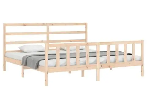 Cadru de pat fără saltea, 200x200 cm, lemn masiv pin - 3/5