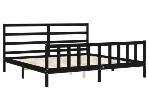 Cadru pat cu tăblie 200x200 cm, negru, lemn masiv - 5/5