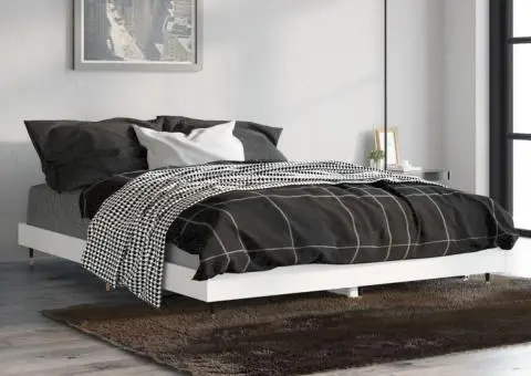 Cadru de pat, alb ,135x190 cm, lemn prelucrat - 1/5