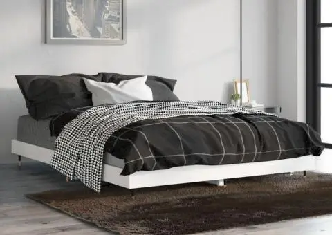 Cadru de pat, alb extralucios, 135x190 cm, lemn prelucrat - 1/5