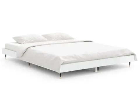 Cadru de pat, alb extralucios, 135x190 cm, lemn prelucrat - 2/5
