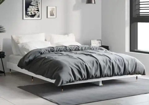 Cadru de pat, alb extralucios, 135x190 cm, lemn prelucrat - 3/5