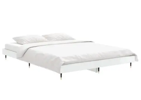 Cadru de pat, alb extralucios, 135x190 cm, lemn prelucrat - 4/5