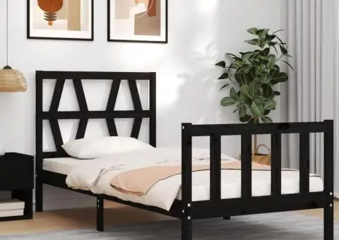Cadru de pat cu tăblie Small Single, negru, lemn masiv - 1/5