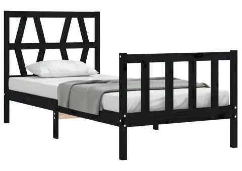 Cadru de pat cu tăblie Small Single, negru, lemn masiv - 4/5