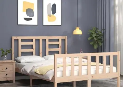 Cadru de pat fără saltea, 140x200 cm, lemn masiv pin - 3/5