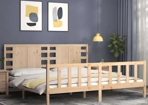 Cadru de pat fără saltea, 200x200 cm, lemn masiv pin - 4/5