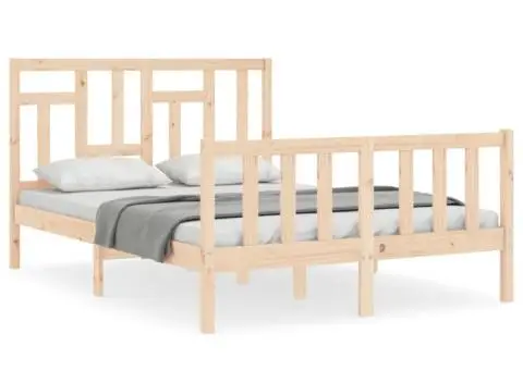 Cadru de pat cu tăblie, dublu, lemn masiv - 2/5