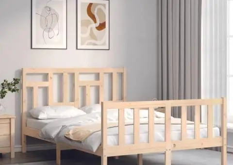 Cadru de pat cu tăblie, dublu, lemn masiv - 3/5