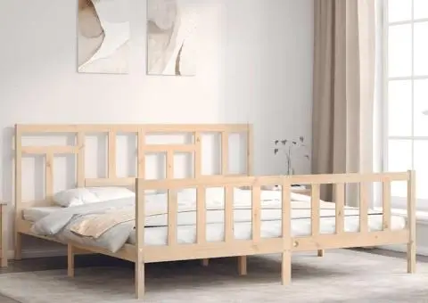 Cadru de pat fără saltea, 200x200 cm, lemn masiv pin - 1/5