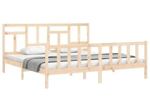 Cadru de pat fără saltea, 200x200 cm, lemn masiv pin - 3/5