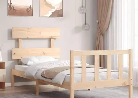 Cadru de pat cu tăblie single mic, lemn masiv - 1/5