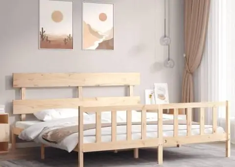 Cadru de pat cu tăblie Super King Size, lemn masiv - 1/5