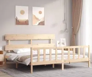 Cadru de pat cu tăblie Super King Size, lemn masiv