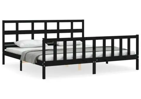 Cadru de pat cu tăblie Super King Size, negru, lemn masiv - 2/5