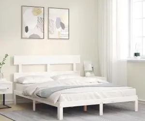 Cadru de pat fără saltea, alb, 160x200 cm, lemn masiv pin