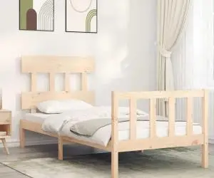Cadru de pat cu tăblie single, lemn masiv