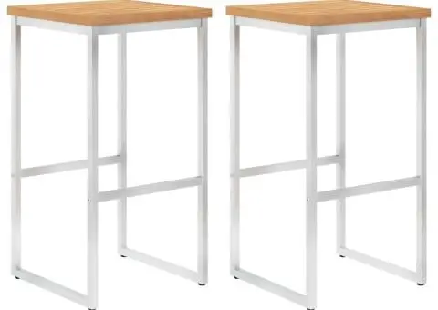 Scaune de bar, 2 buc., lemn masiv de tec și oțel inoxidabil - 1/5