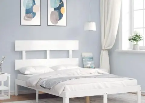 Cadru de pat cu tăblie dublu mic, lemn masiv - 1/5