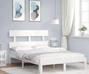 Cadru de pat cu tăblie dublu mic, lemn masiv