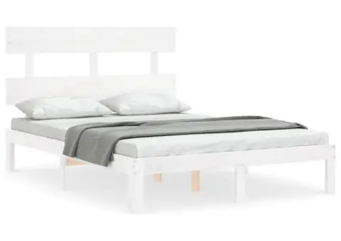 Cadru de pat cu tăblie dublu mic, lemn masiv - 2/5