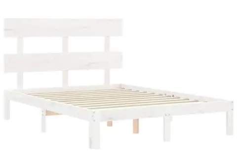 Cadru de pat cu tăblie dublu mic, lemn masiv - 5/5