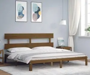 Cadru pat cu tăblie, maro miere, 200x200 cm, lemn masiv