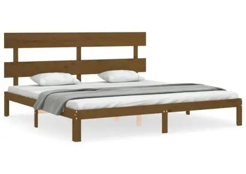 Cadru pat cu tăblie, maro miere, 200x200 cm, lemn masiv - 2/5