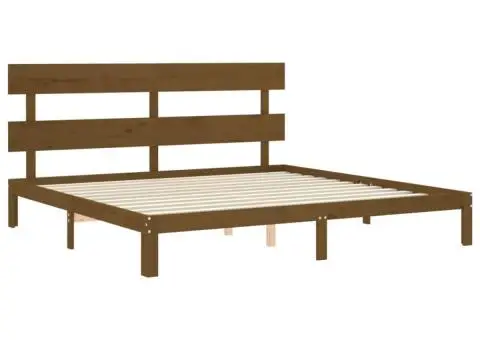 Cadru pat cu tăblie, maro miere, 200x200 cm, lemn masiv - 5/5