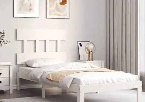 Cadru de pat fără saltea, alb, 90x200 cm, lemn masiv pin - 3/5