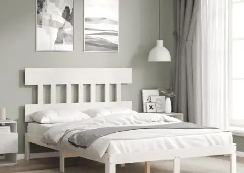 Cadru de pat fără saltea, alb, 140x190 cm, lemn masiv de pin - 1/5