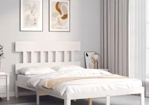 Cadru de pat fără saltea, alb, 140x190 cm, lemn masiv de pin - 3/5