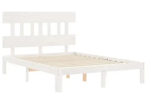 Cadru de pat fără saltea, alb, 140x190 cm, lemn masiv de pin - 5/5