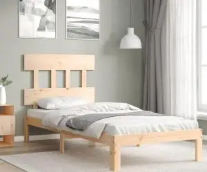Cadru de pat cu tăblie single, lemn masiv