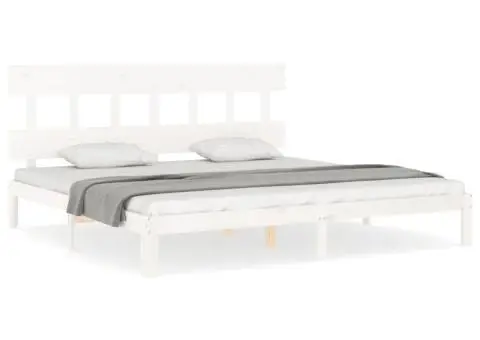 Cadru de pat cu tăblie Super King Size, alb, lemn masiv - 2/5