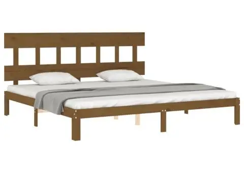 Cadru pat cu tăblie, maro miere, 200x200 cm, lemn masiv - 4/5