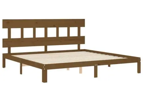 Cadru pat cu tăblie, maro miere, 200x200 cm, lemn masiv - 5/5
