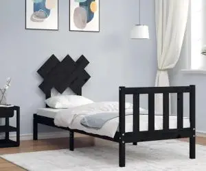 Cadru de pat cu tăblie Small Single, negru, lemn masiv