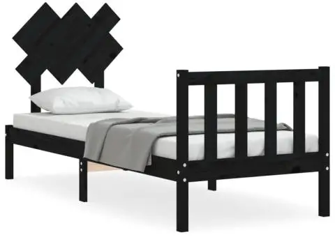 Cadru de pat cu tăblie Small Single, negru, lemn masiv - 2/5